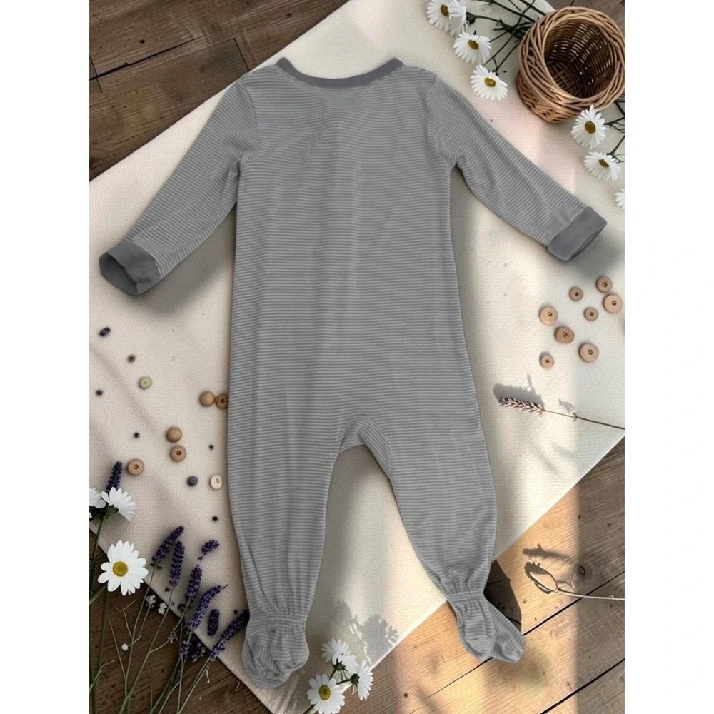 Nike Striped Viscose Blend Footed Zipper Sleeper Gray 9M